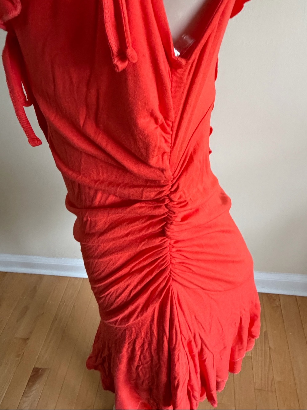 Bright Red Tie-Front Ruffled Mini Dress - Picture 10 of 11